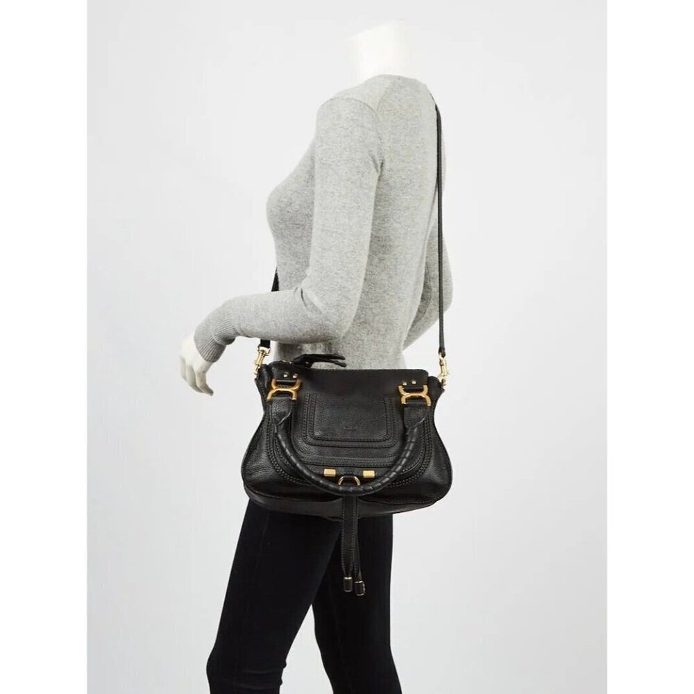 Chloe Dark Navy Pebbled Leather Marcie Satchel Womens Bags Size Medium Authentic